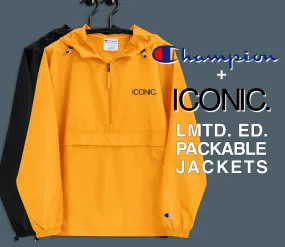 CHAMPION   ROYAL ICONIC. | Embroidered Logo Unisex Hooded Packable Windbreaker Coaches Jacket Gold w/Black Logo