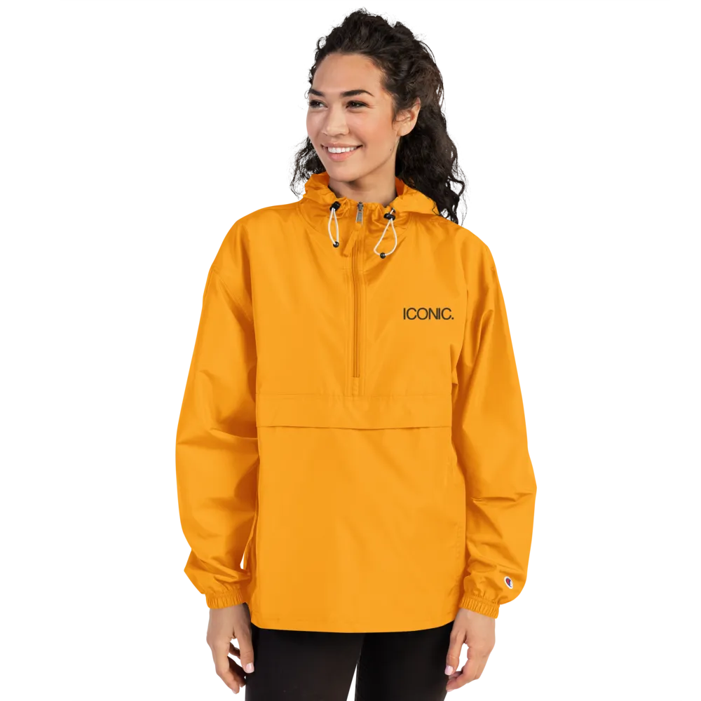 CHAMPION   ROYAL ICONIC. | Embroidered Logo Unisex Hooded Packable Windbreaker Coaches Jacket Gold w/Black Logo