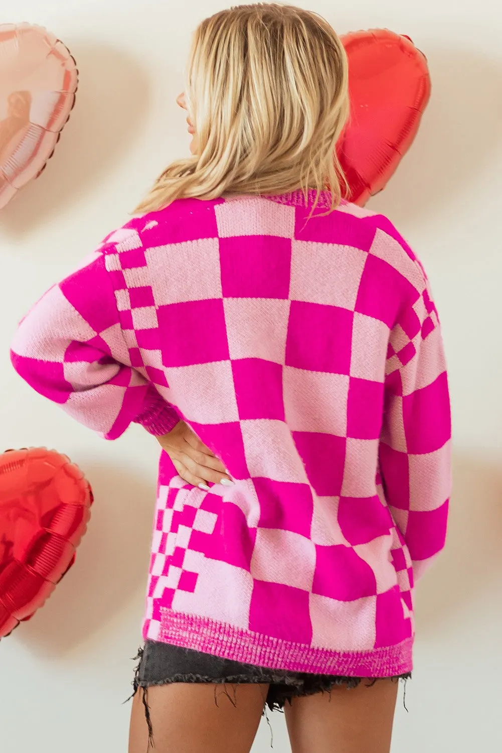 Checkered Ribbed Cardigan