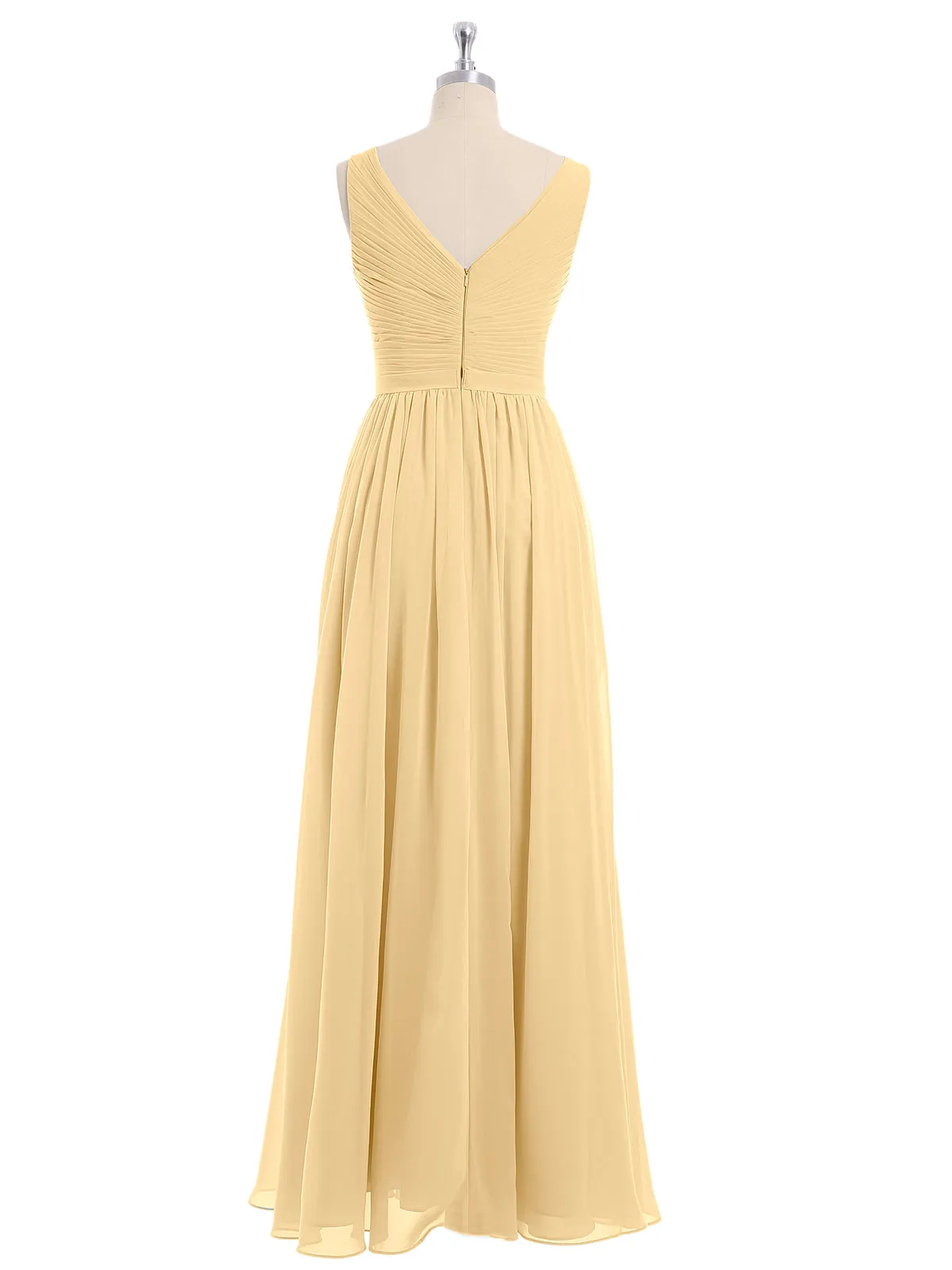 Chiffon V-neck Dress with Cascade Skirt Gold