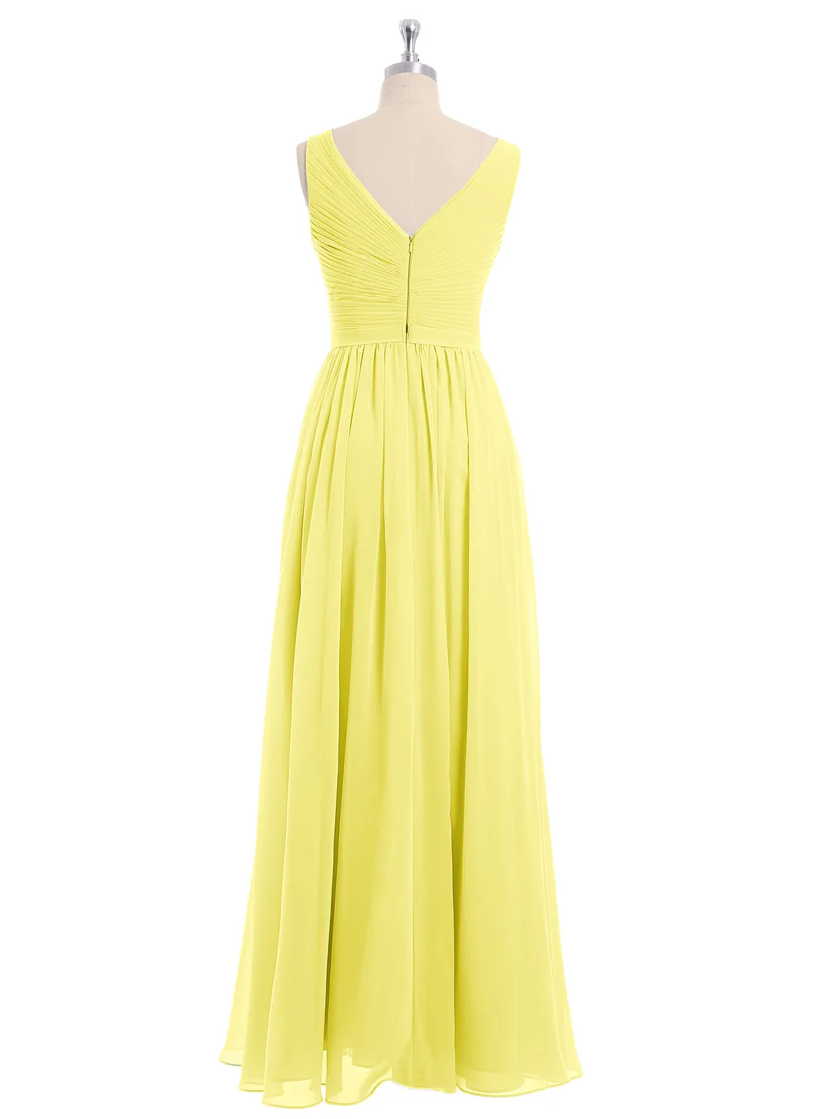 Chiffon V-neck Dress with Cascade Skirt Lemon