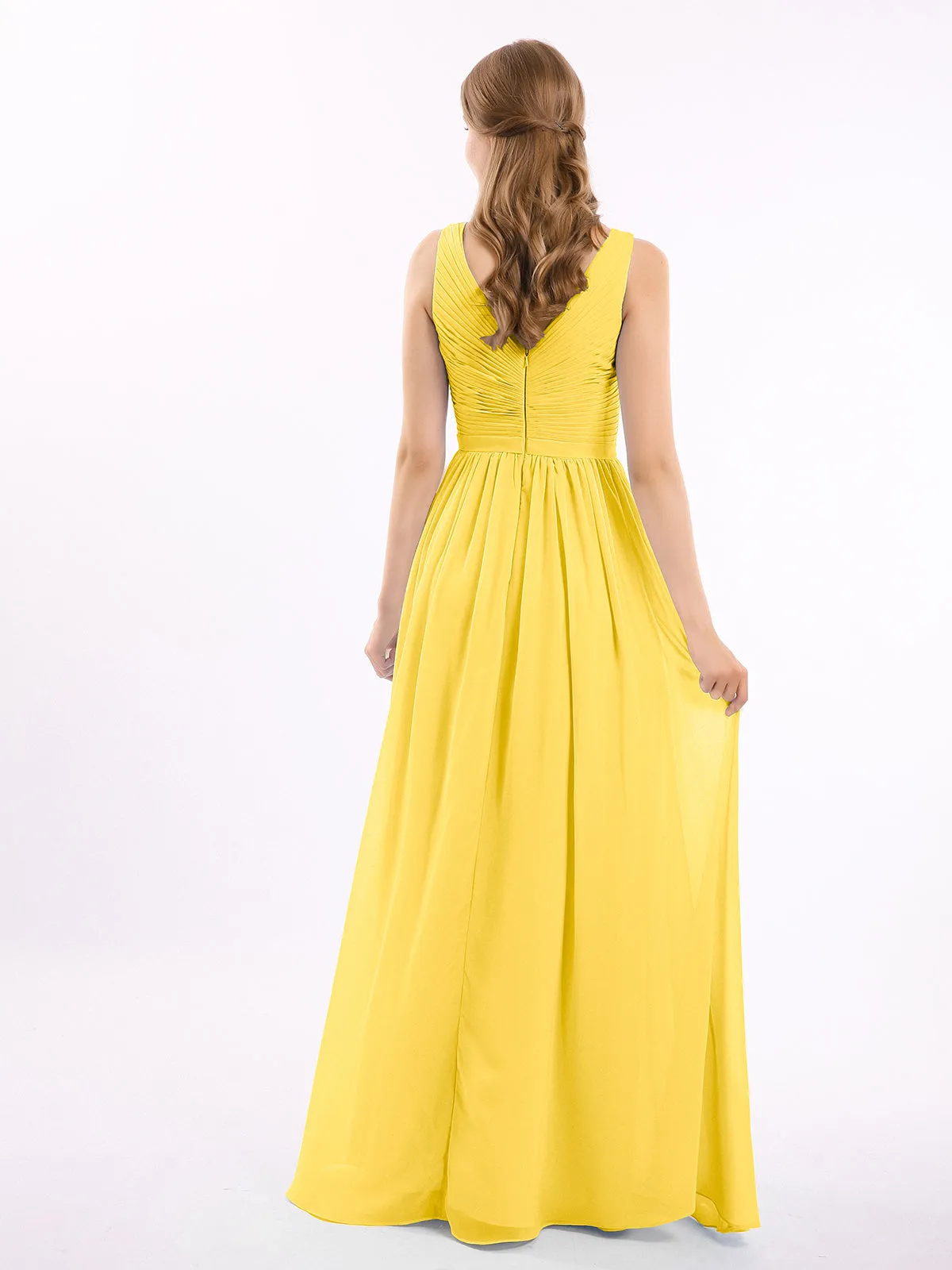 Chiffon V-neck Dress with Cascade Skirt Marigold