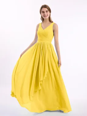 Chiffon V-neck Dress with Cascade Skirt Marigold