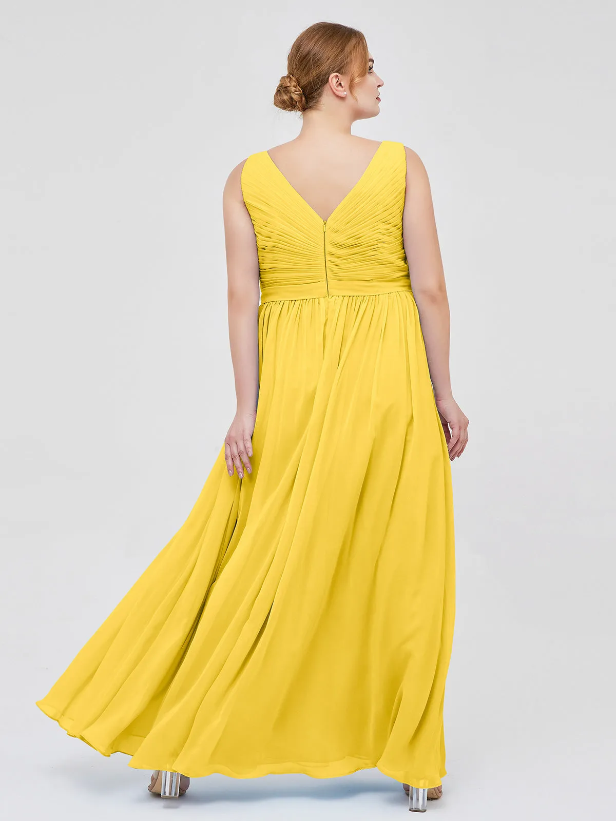 Chiffon V-neck Dress with Cascade Skirt Marigold