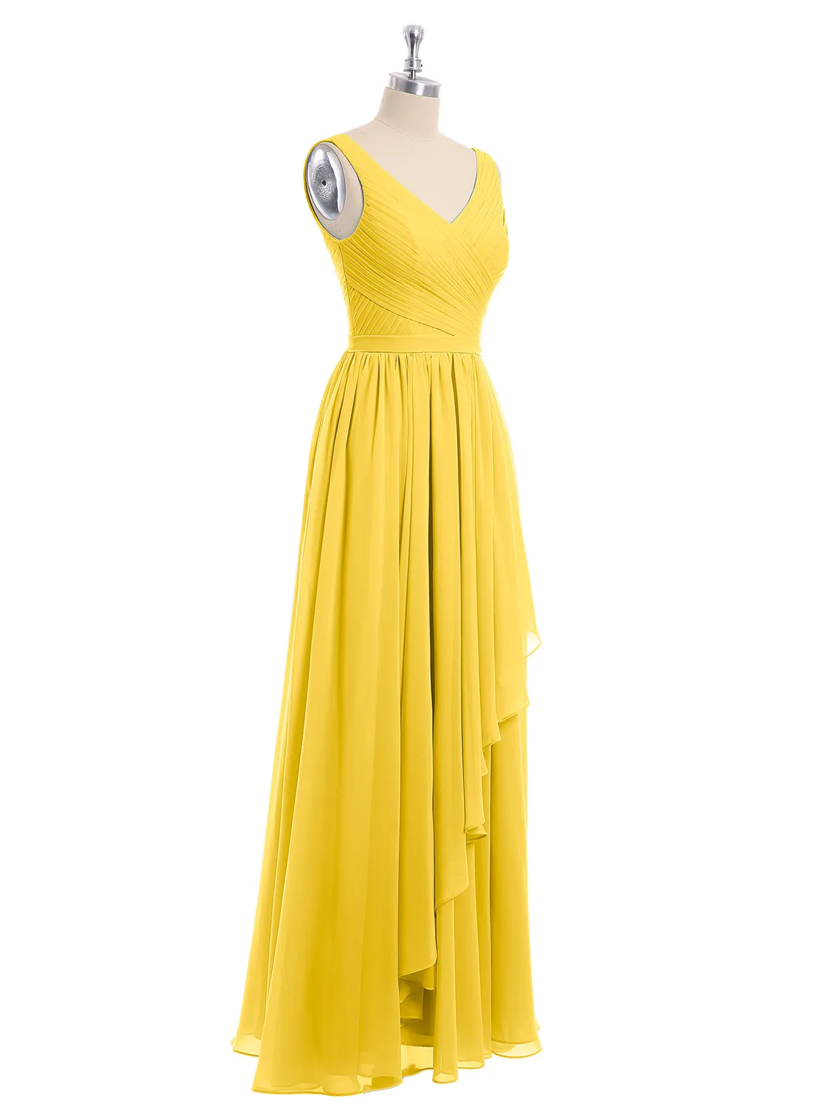 Chiffon V-neck Dress with Cascade Skirt Marigold