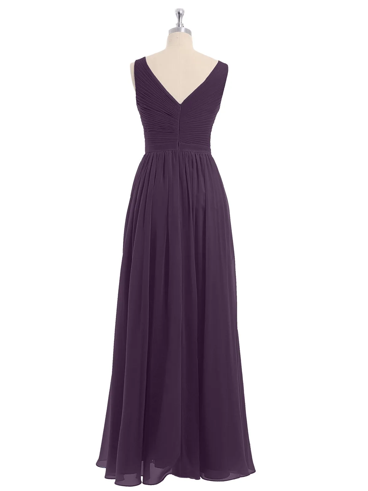 Chiffon V-neck Dress with Cascade Skirt Plum