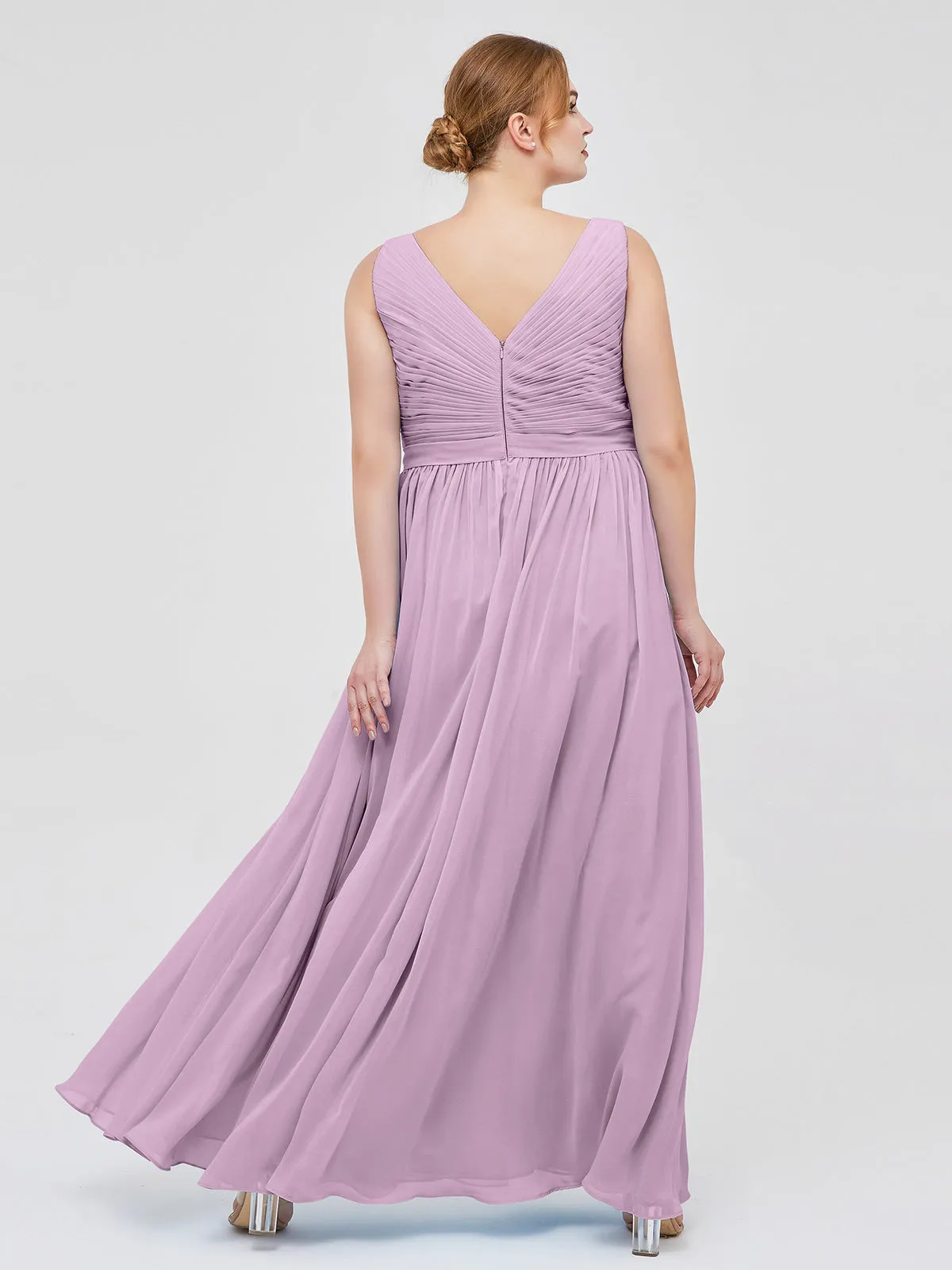 Chiffon V-neck Dress with Cascade Skirt Wisteria