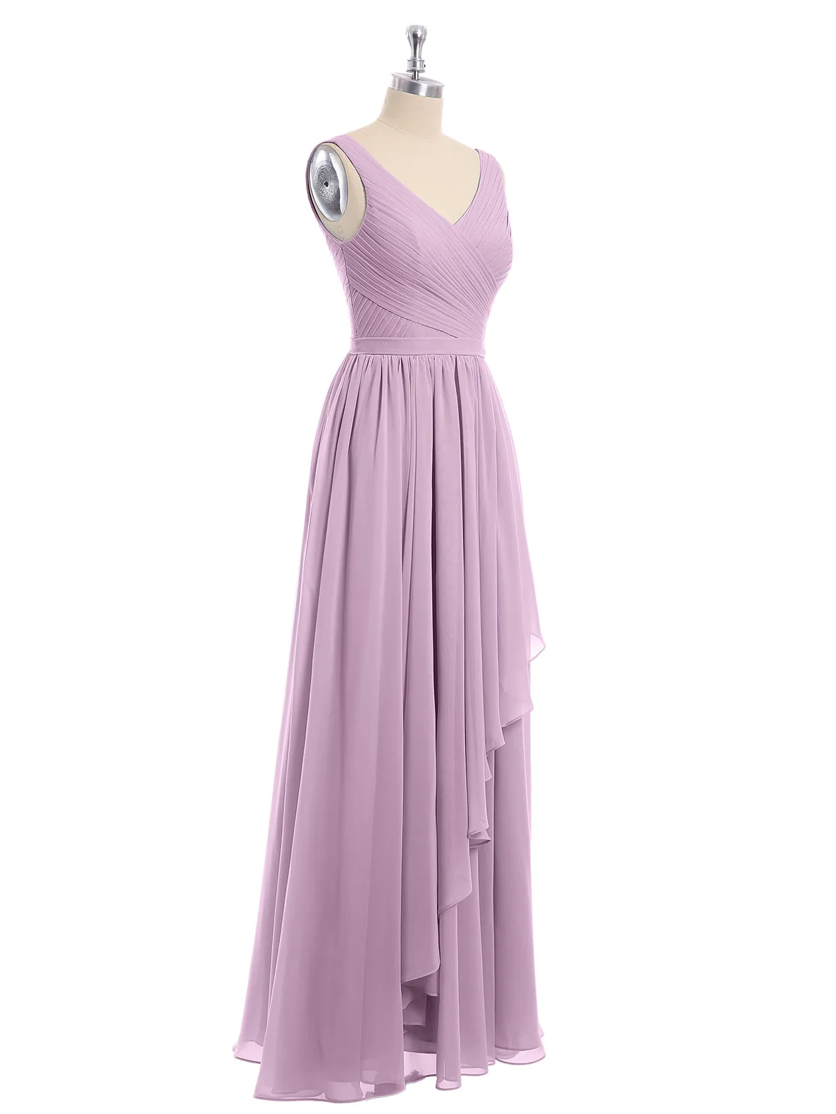Chiffon V-neck Dress with Cascade Skirt Wisteria