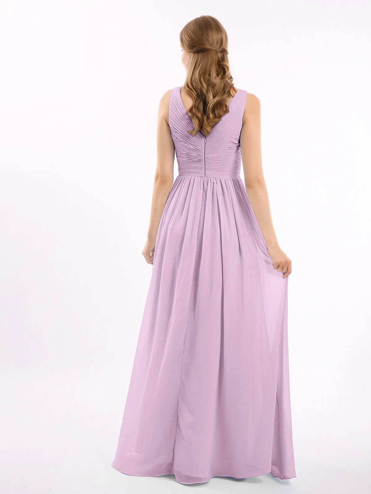 Chiffon V-neck Dress with Cascade Skirt Wisteria