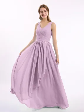 Chiffon V-neck Dress with Cascade Skirt Wisteria
