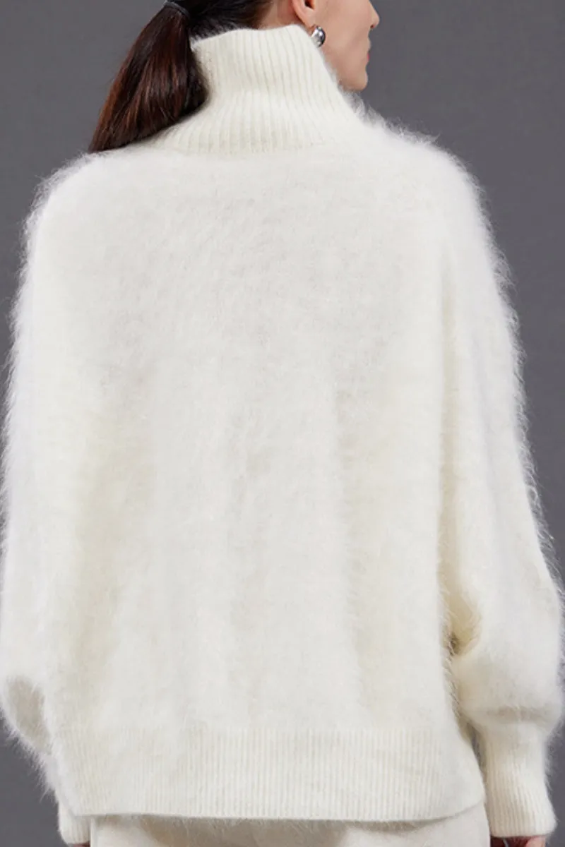 Chunky Brushed Cashmere Turtleneck Pullover Sweater