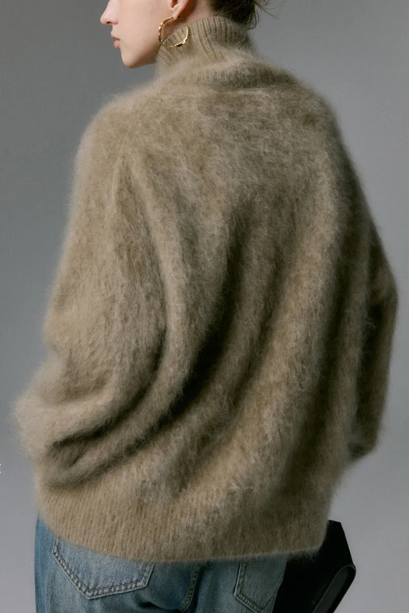 Chunky Brushed Cashmere Turtleneck Pullover Sweater