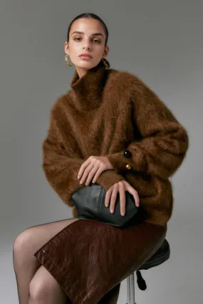 Chunky Brushed Cashmere Turtleneck Pullover Sweater