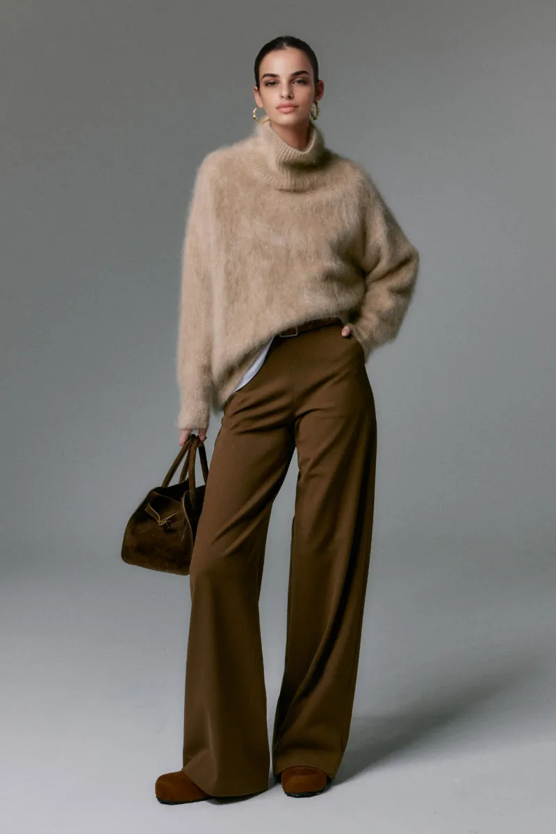 Chunky Brushed Cashmere Turtleneck Pullover Sweater