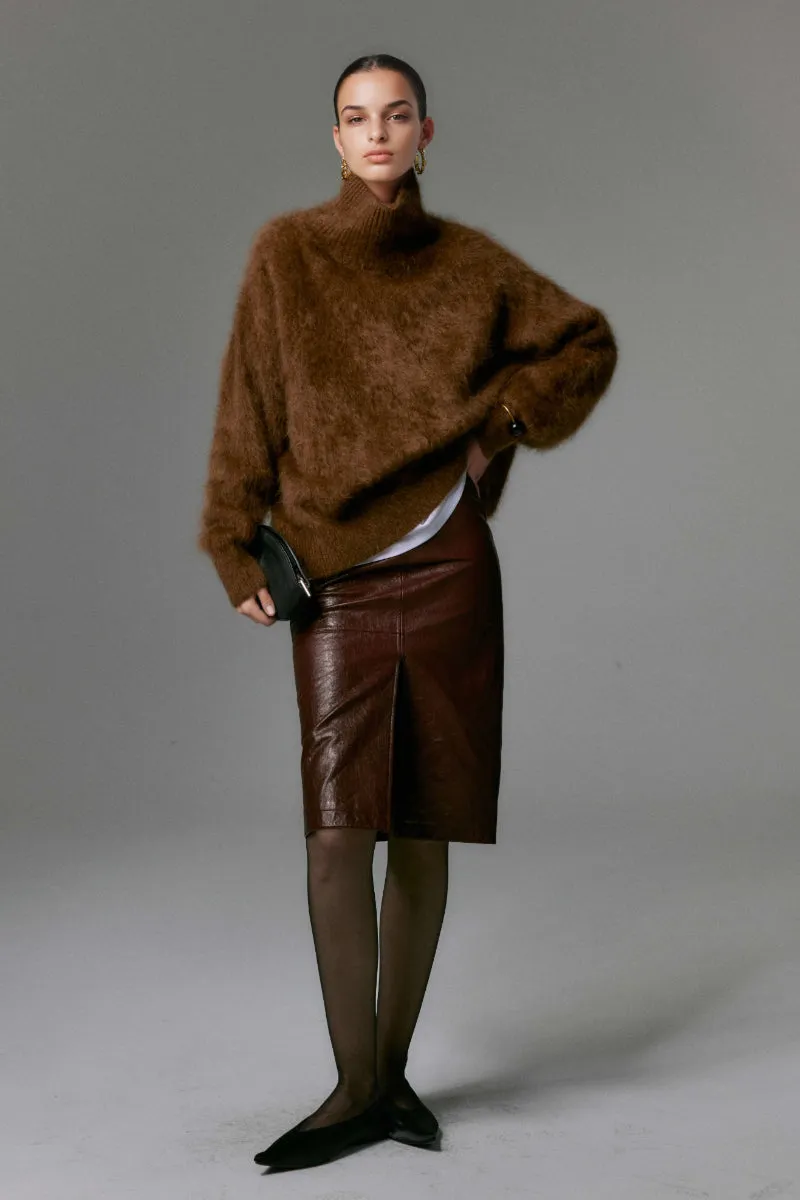 Chunky Brushed Cashmere Turtleneck Pullover Sweater