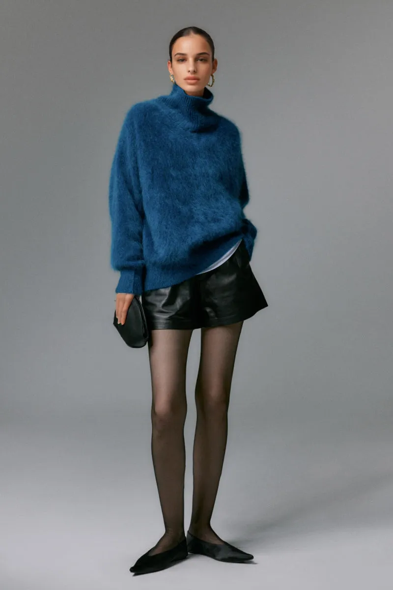 Chunky Brushed Cashmere Turtleneck Pullover Sweater