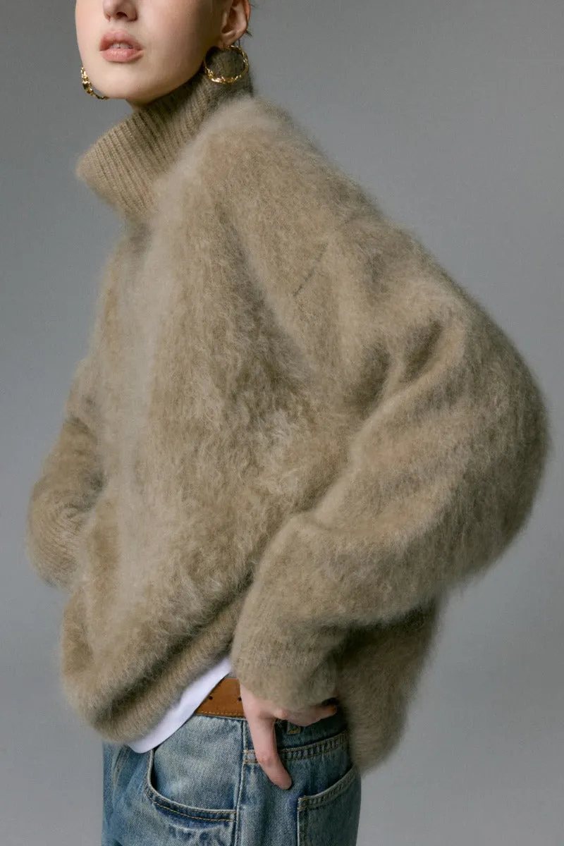Chunky Brushed Cashmere Turtleneck Pullover Sweater
