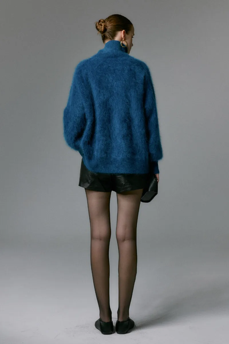 Chunky Brushed Cashmere Turtleneck Pullover Sweater