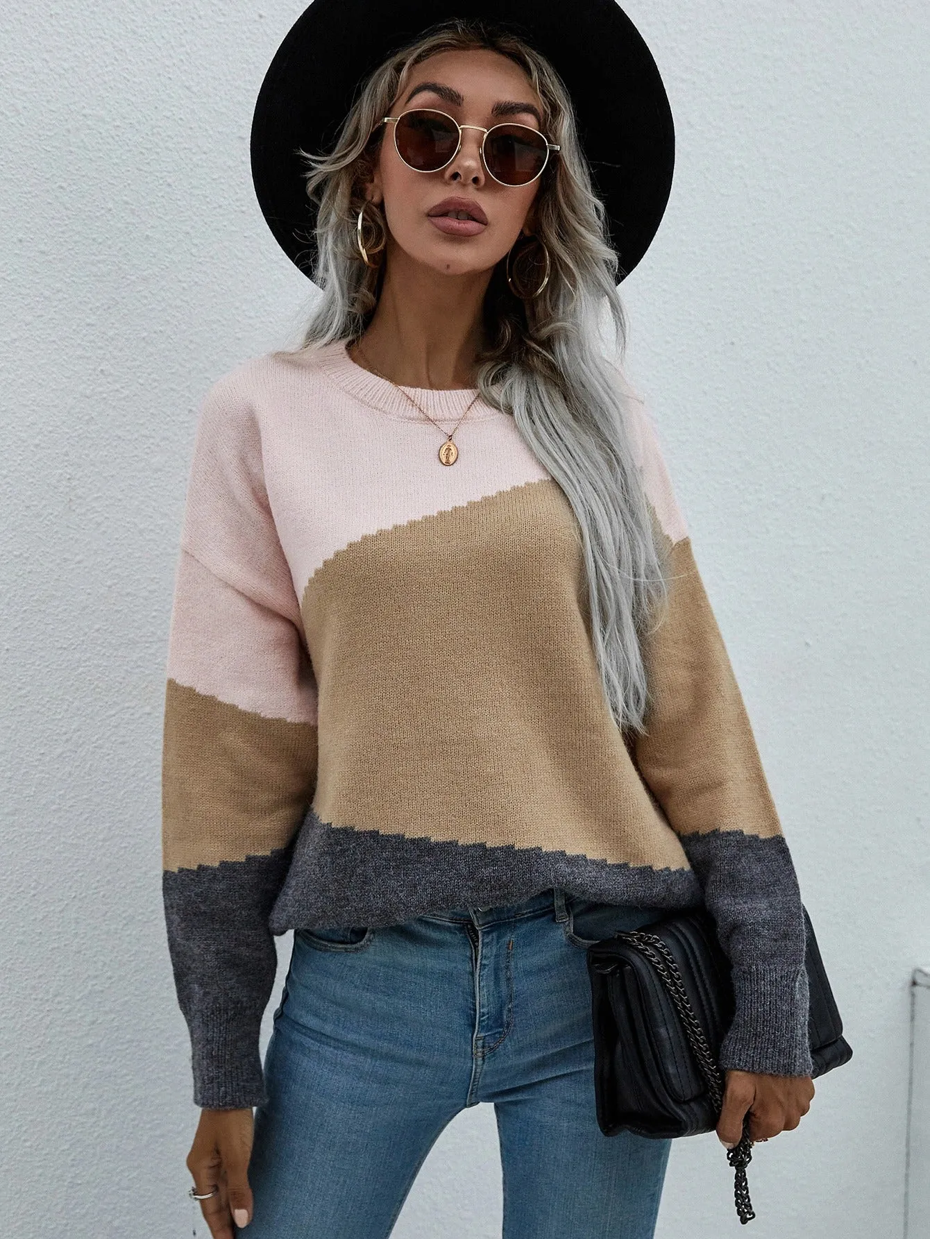 Color Block Dropped Shoulder Pullover Sweater | 3 colors -  All Sales Final