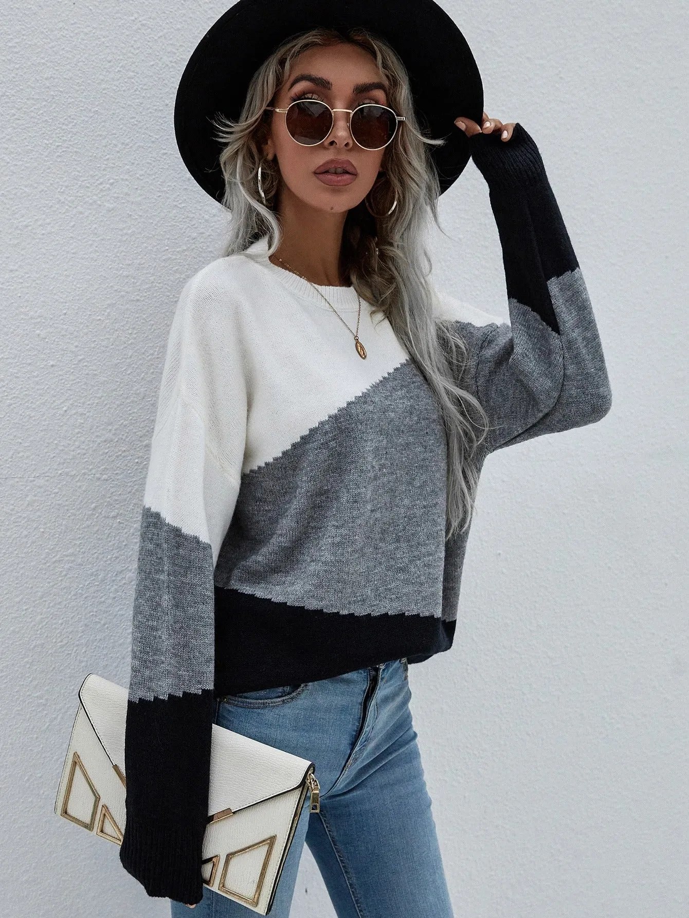 Color Block Dropped Shoulder Pullover Sweater | 3 colors -  All Sales Final