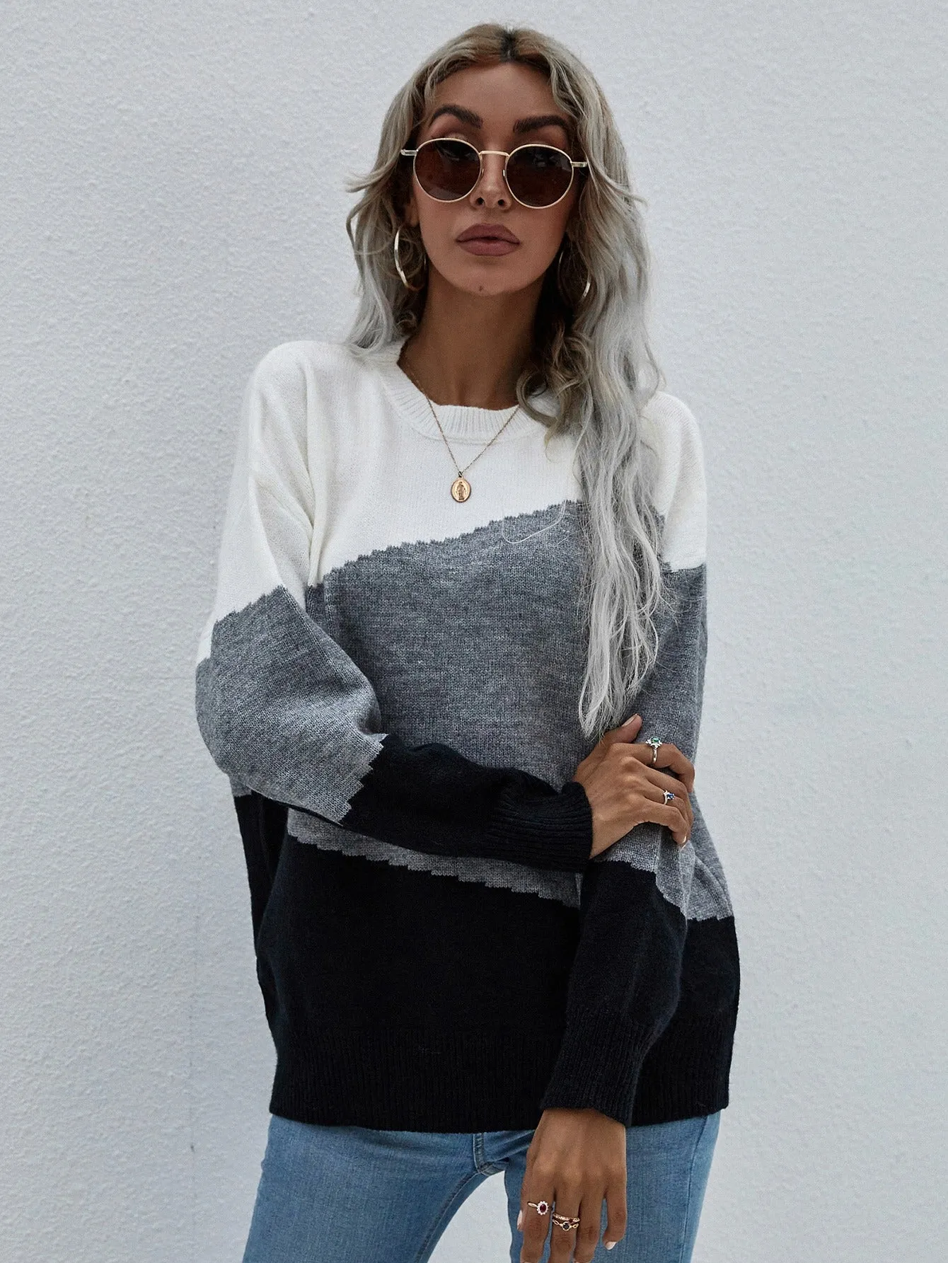 Color Block Dropped Shoulder Pullover Sweater | 3 colors -  All Sales Final