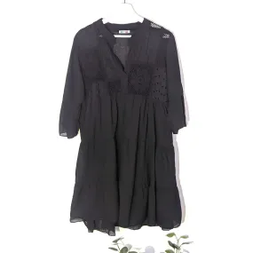 Cotton boho dress with embroidery and crochet detail on front with comfy undergarment (M)