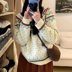 Crew Neck Patterned Sweater