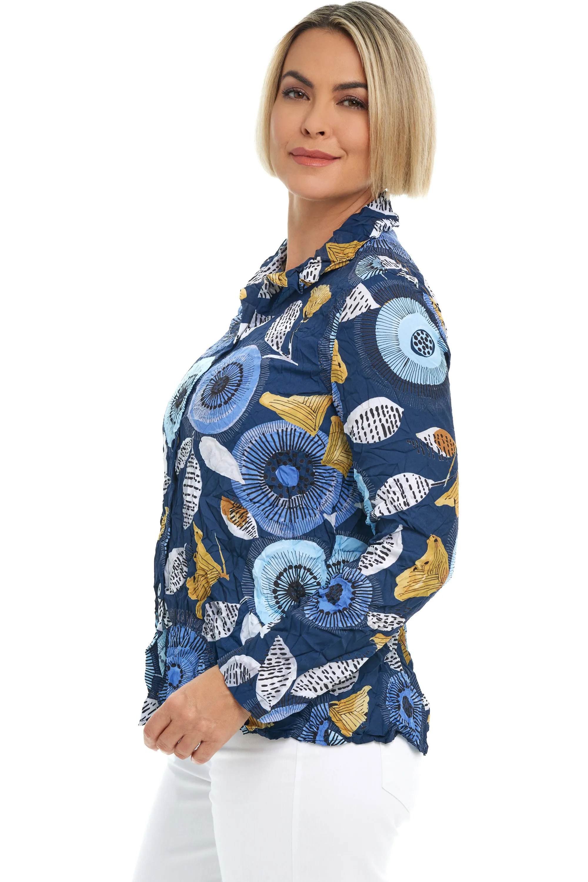 Crimped Crepe Floral Blouse
