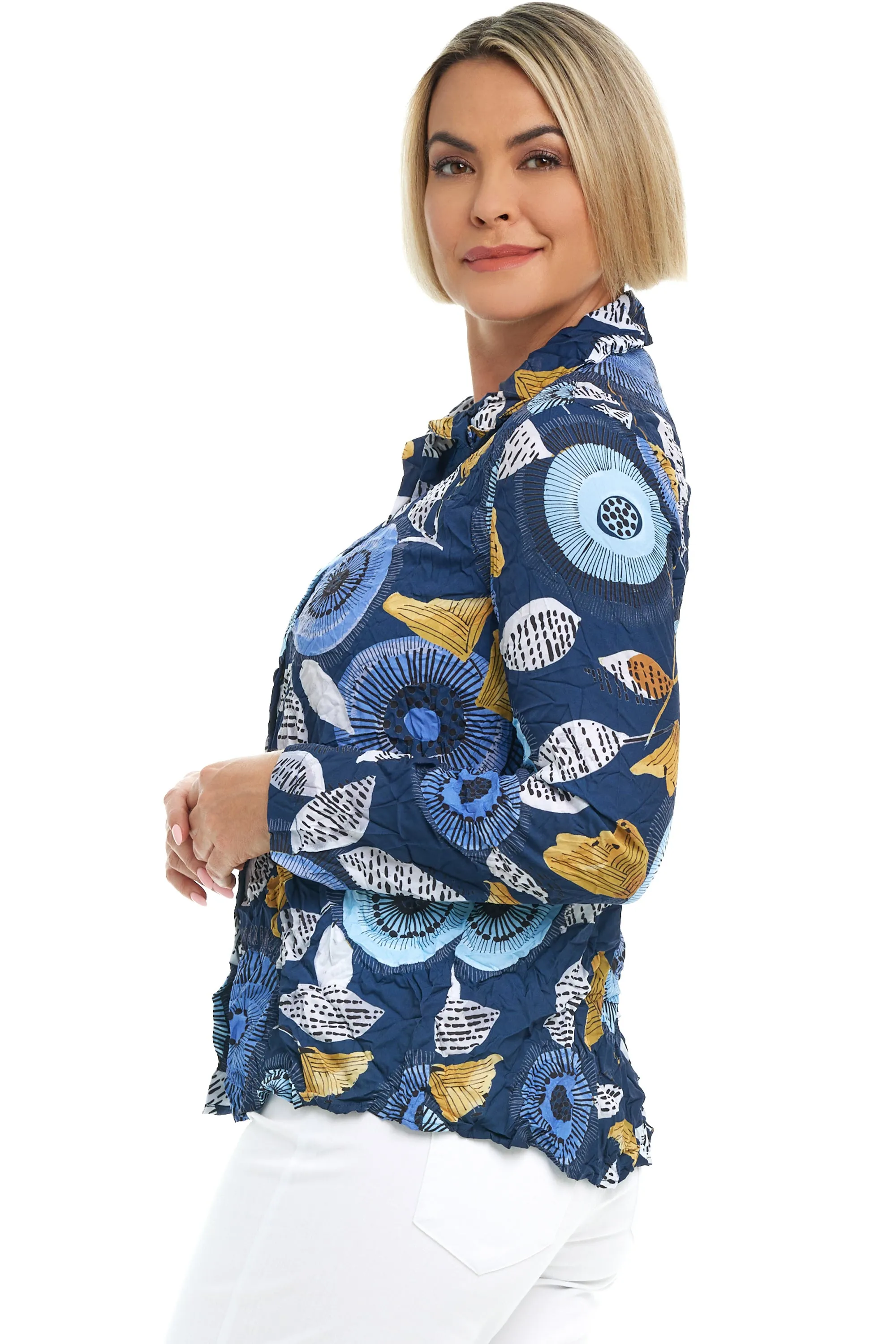 Crimped Crepe Floral Blouse