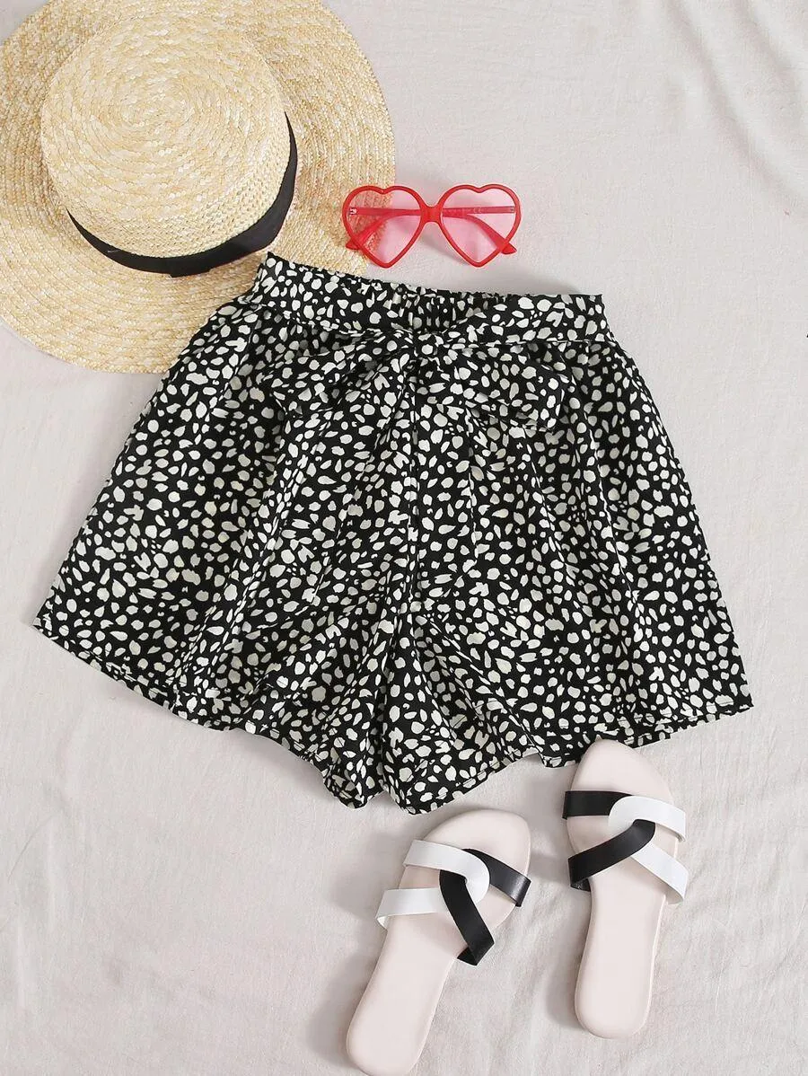 Dalmatian Print Belted Wide Leg Shorts