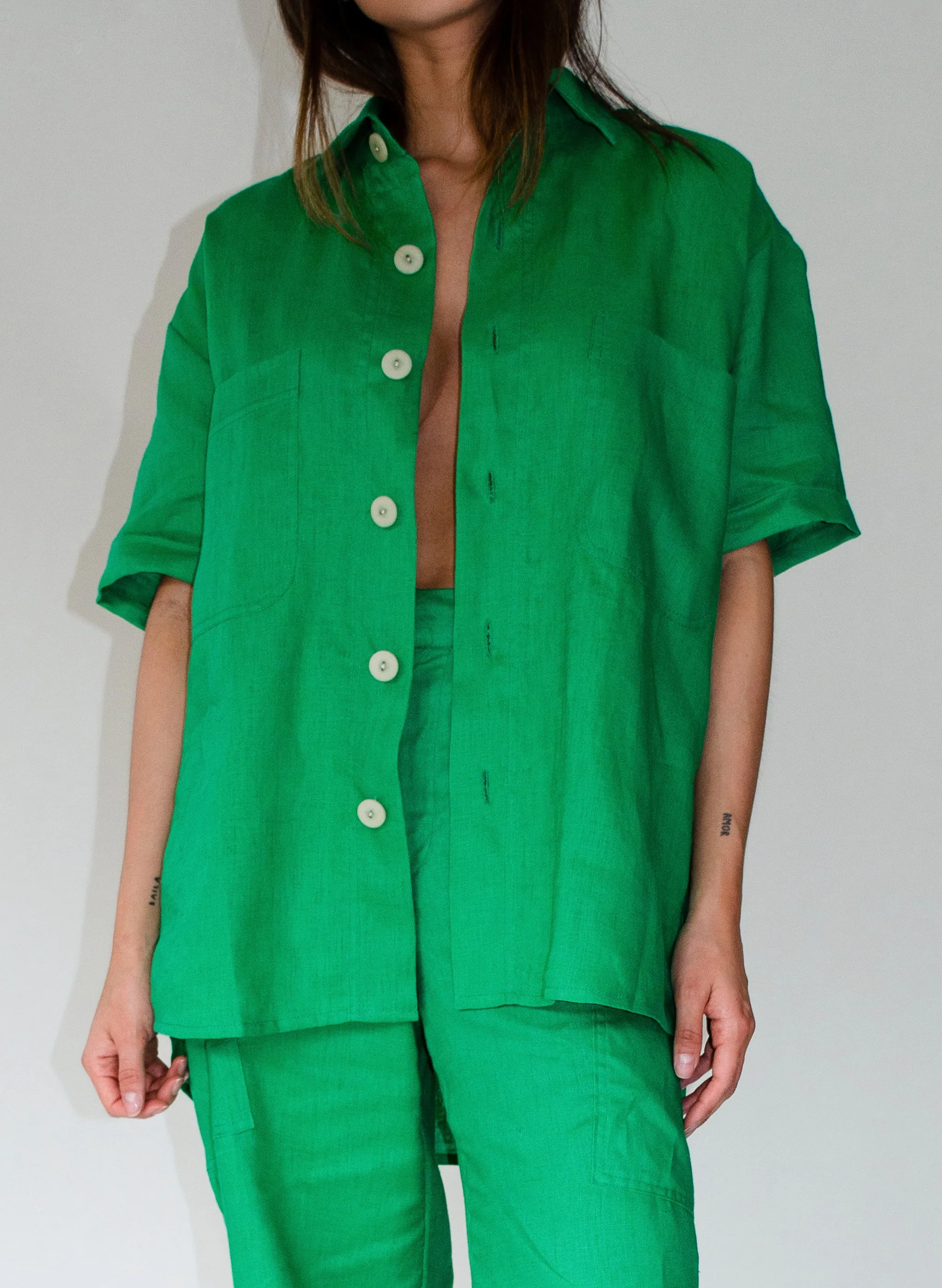 Dancer Linen Shirt - Emerald Green