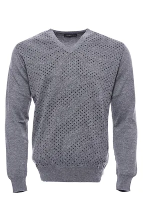 Dot Patterned V Neck Grey Sweater - Wessi