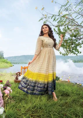 Elegant Striped Multi Colored Flared Designer Gown