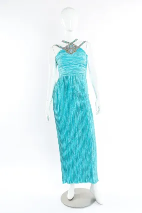 Embellished Pleated Halter Gown