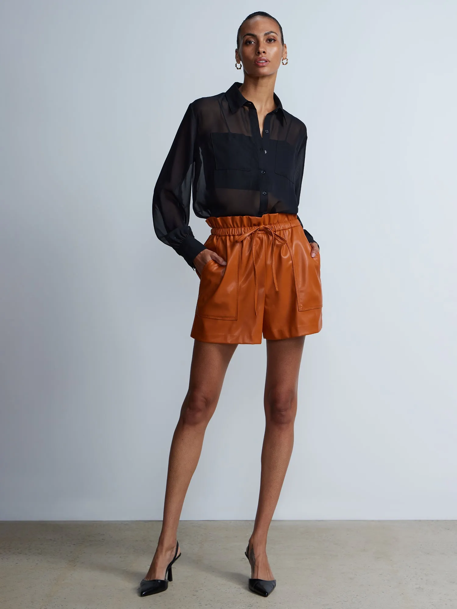 Faux Leather Paperbag Waist Short