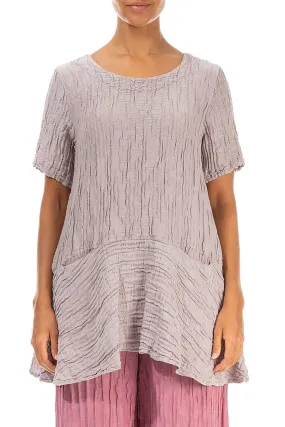 Flared Pockets Crinkled Greige Silk Blouse