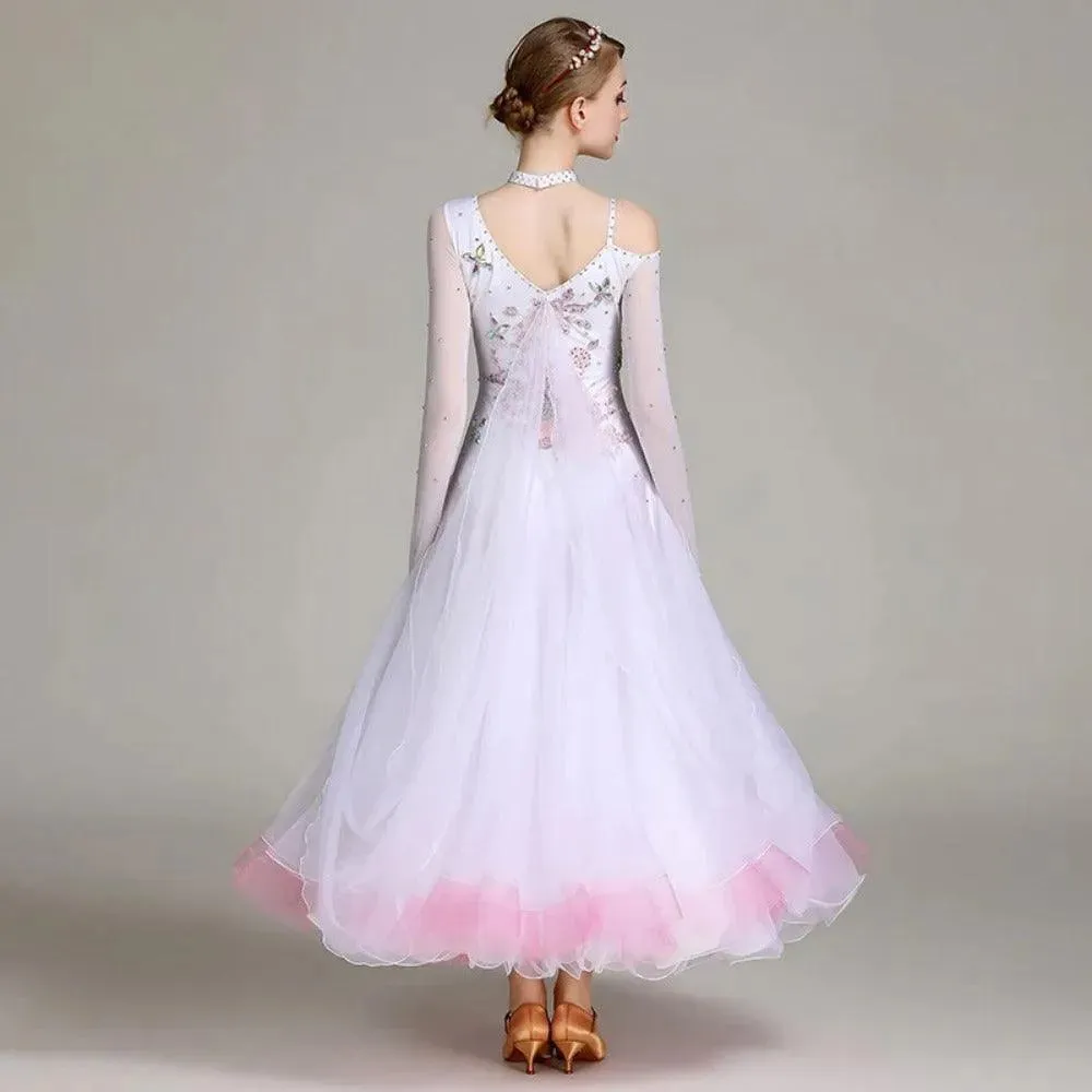 Floral Embroidered Prom Dress Ball Gown Embroidered Floral Long Sleeve for Ballroom Dance