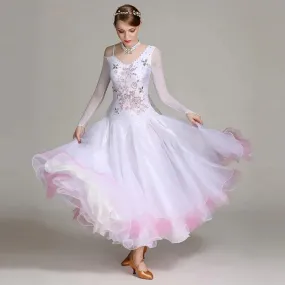 Floral Embroidered Prom Dress Ball Gown Embroidered Floral Long Sleeve for Ballroom Dance