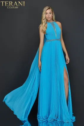 Flowing Chiffon Halter Neck Prom Dress With High Slit