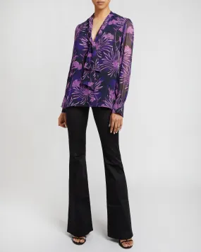 FRANCIS Blouse with Neck Tie in Abstract Floral Crinkled Georgette
