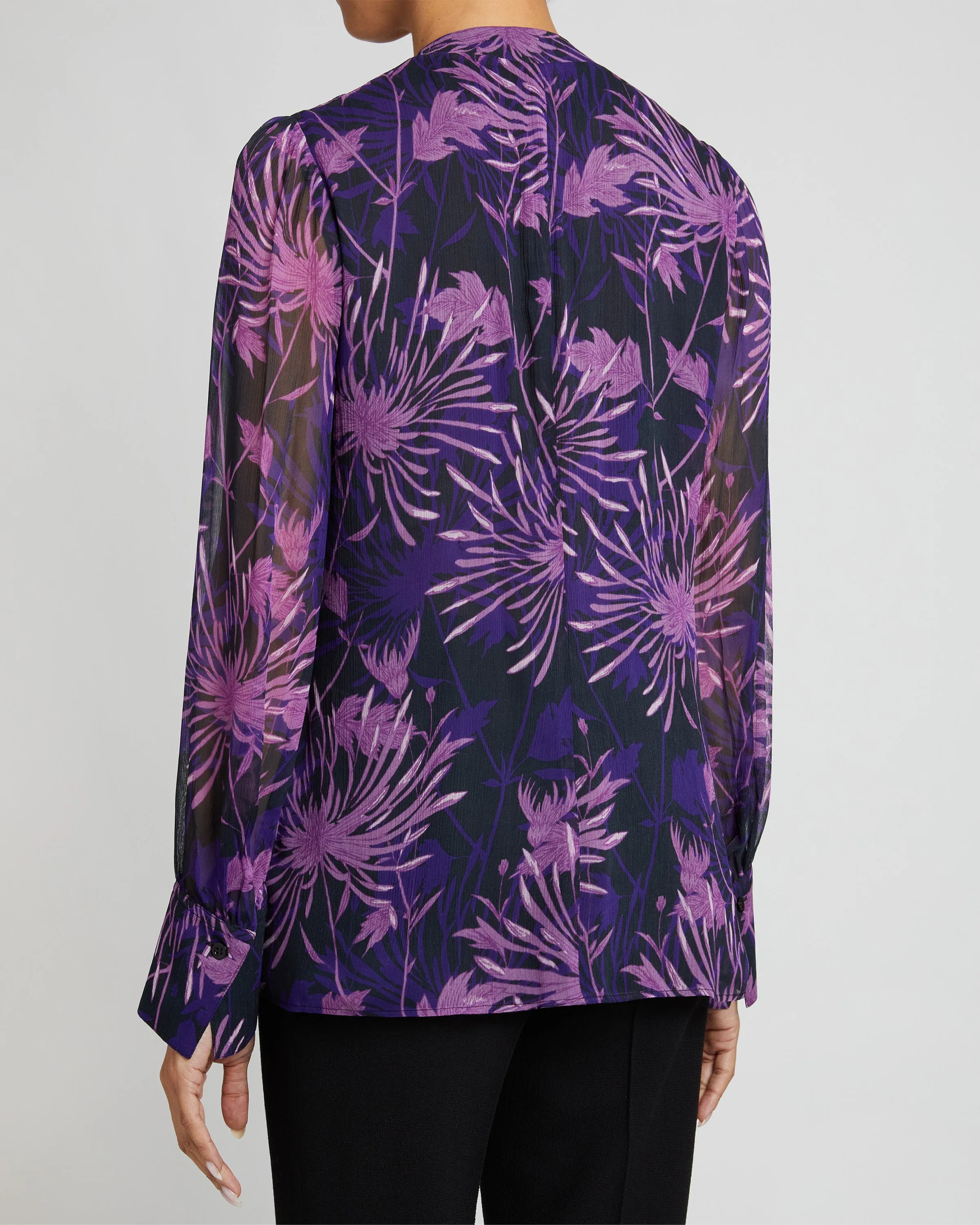 FRANCIS Blouse with Neck Tie in Abstract Floral Crinkled Georgette