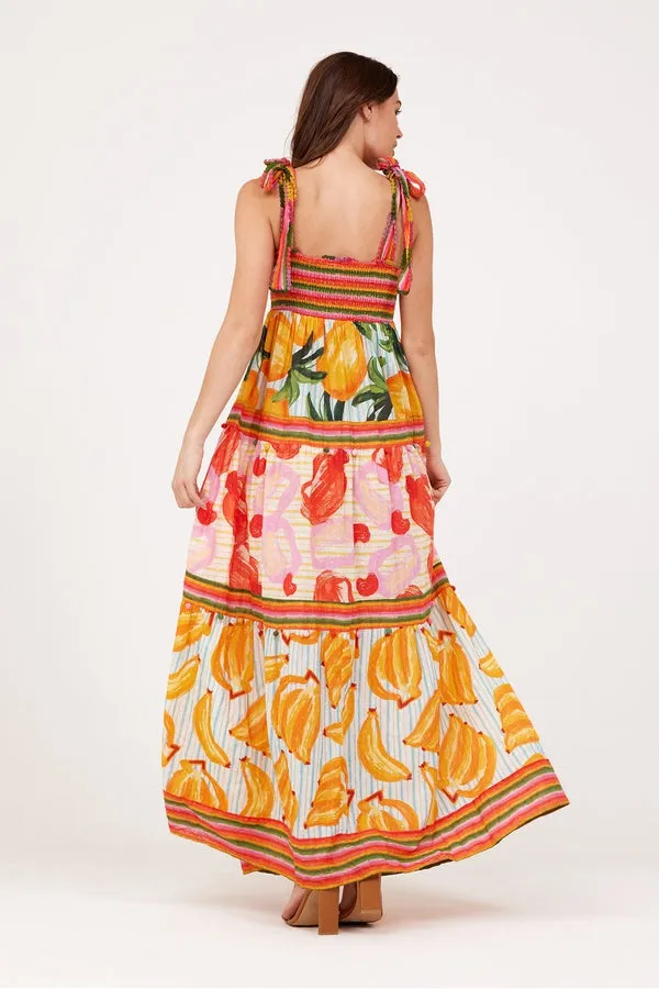 Fruits Scarves Tiered Maxi Dress