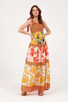 Fruits Scarves Tiered Maxi Dress