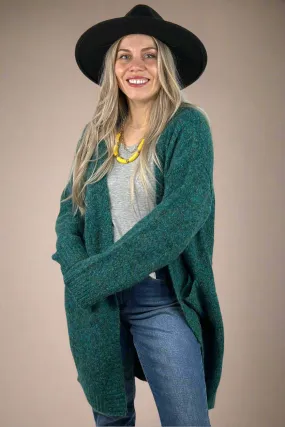 Fuzzy Yarn Long Cardigan - Teal