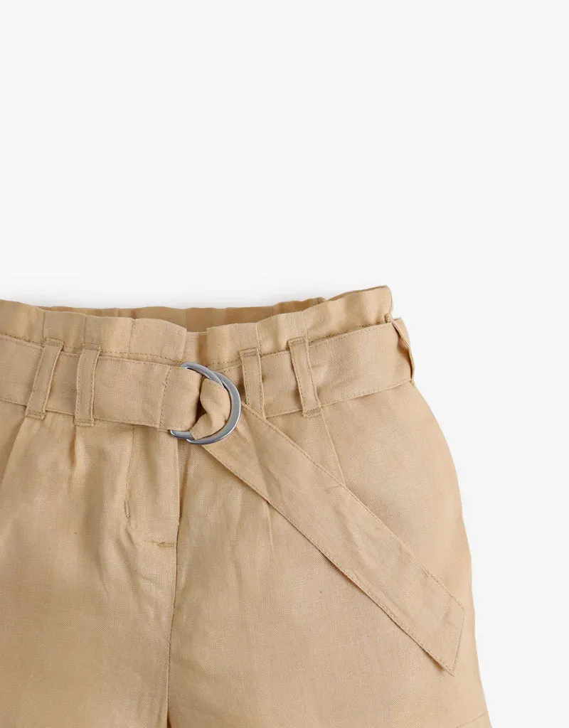 Girls Belted Linen Shorts