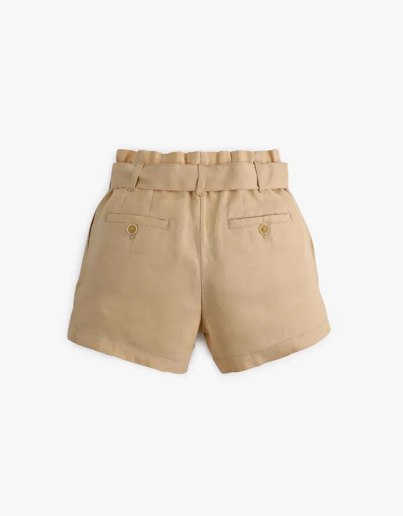 Girls Belted Linen Shorts