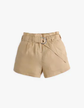 Girls Belted Linen Shorts