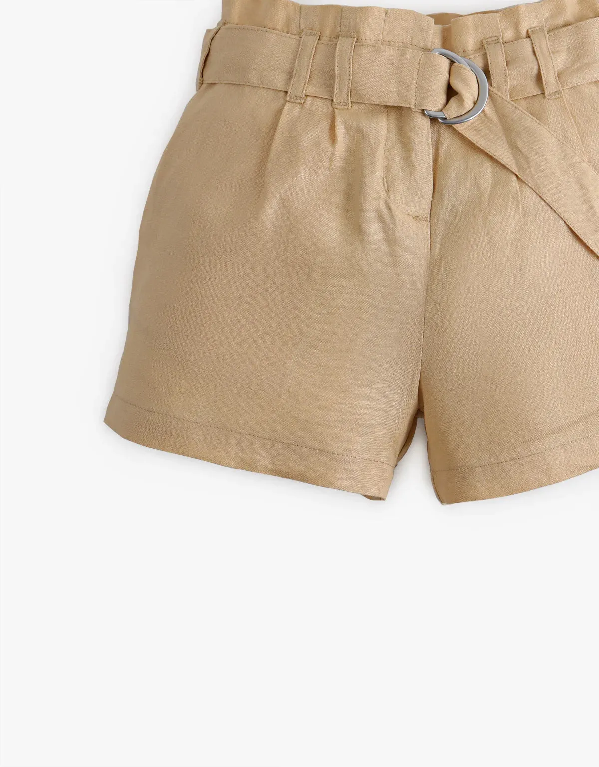 Girls Belted Linen Shorts