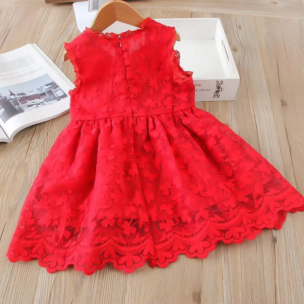 Girls Butterfly Exquisite Embroidered Dress Sleeveless Princess Dress
