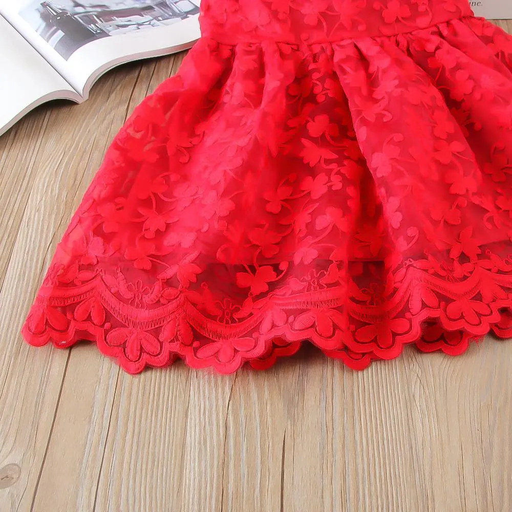 Girls Butterfly Exquisite Embroidered Dress Sleeveless Princess Dress